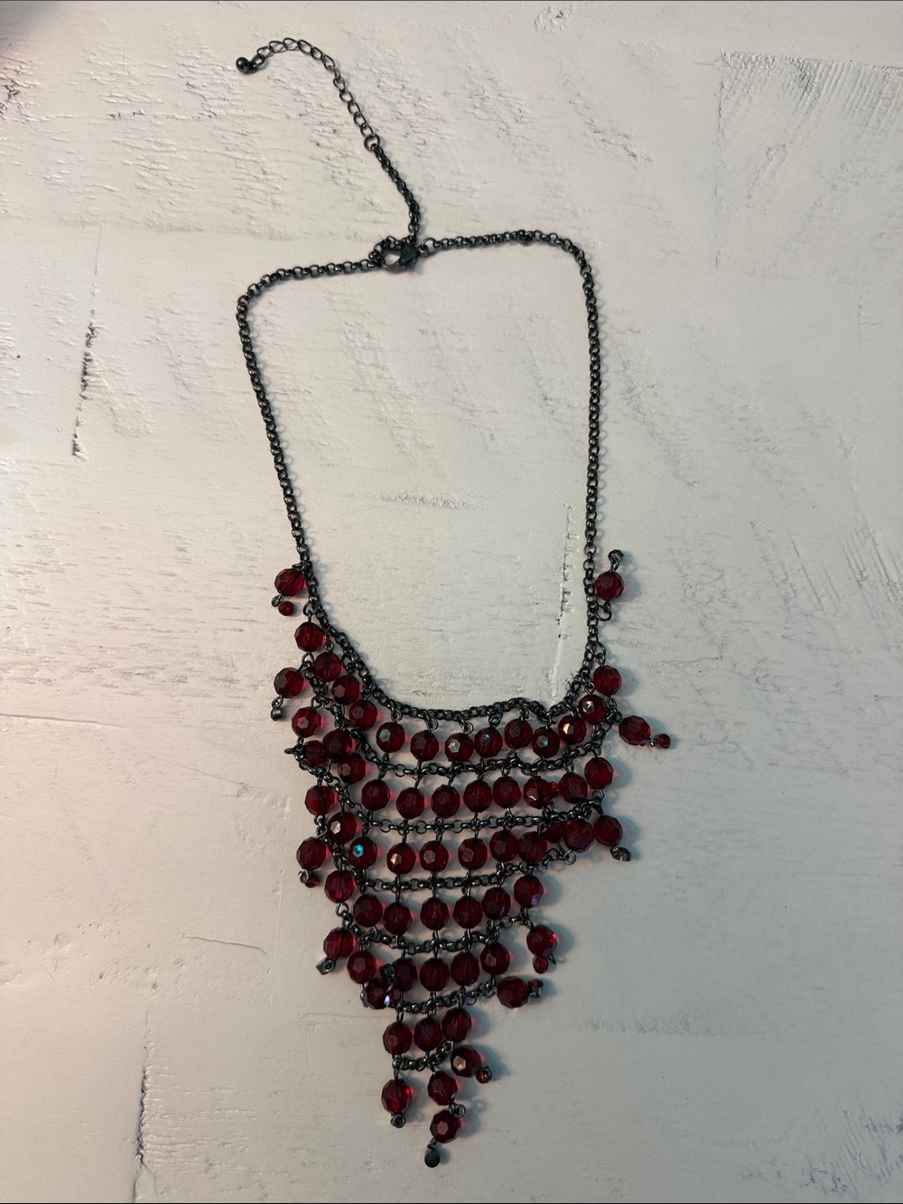 Red Beaded Statement Necklace - Women Jewelry